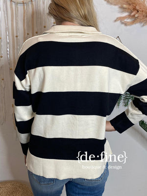 Half Zip Striped Sweater in 2 Colors