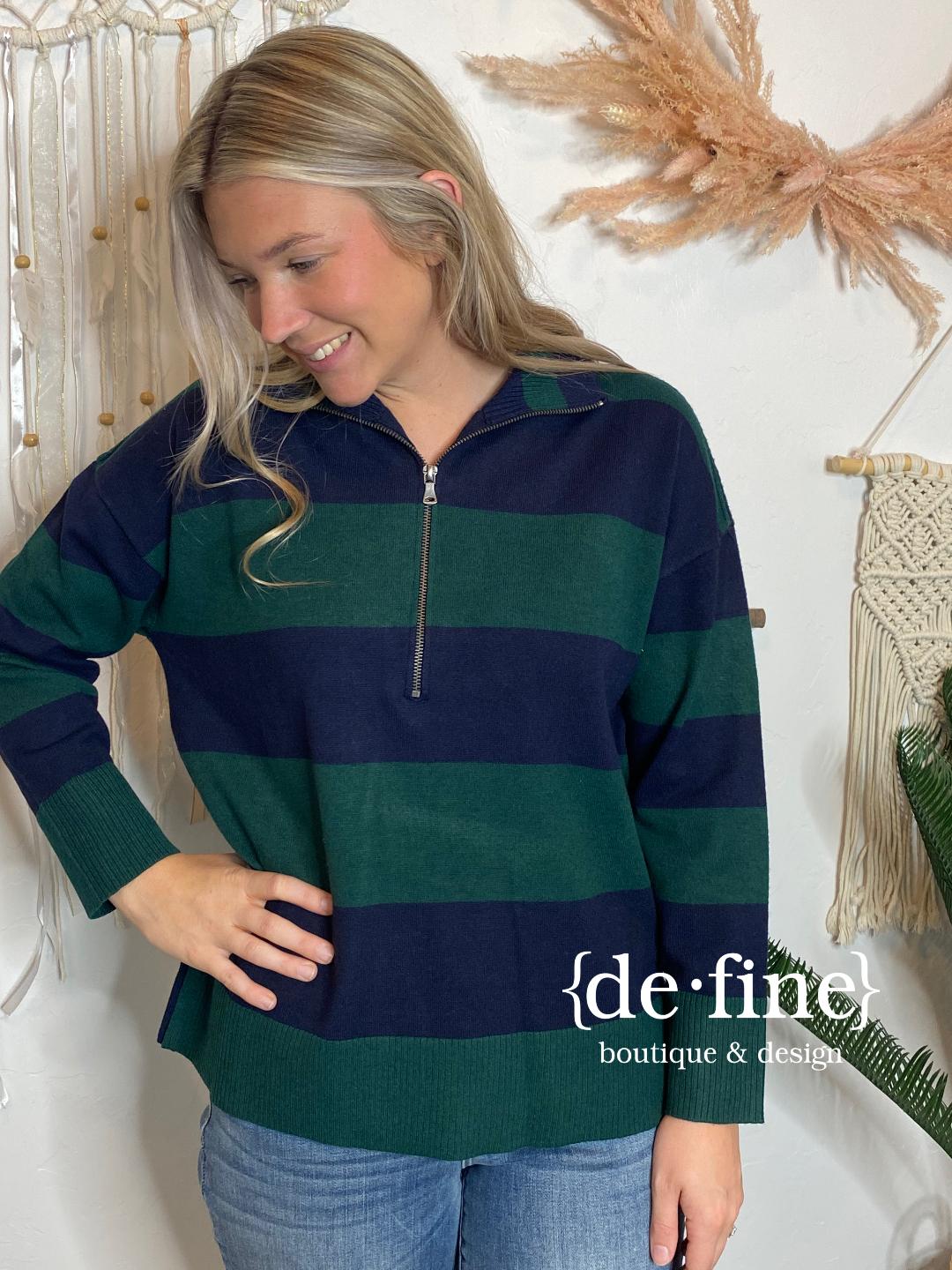 Half Zip Striped Sweater in 2 Colors