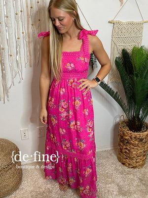 Take Me Away Fuchsia Floral Sundress with Lace Details