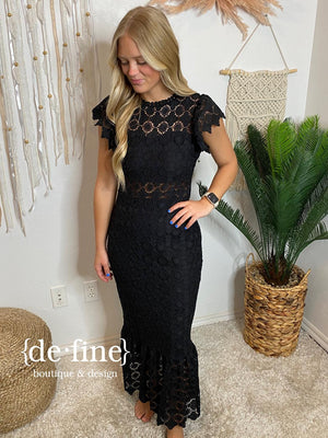 Marry Me Eyelet Lace Midi Dress in Black or White