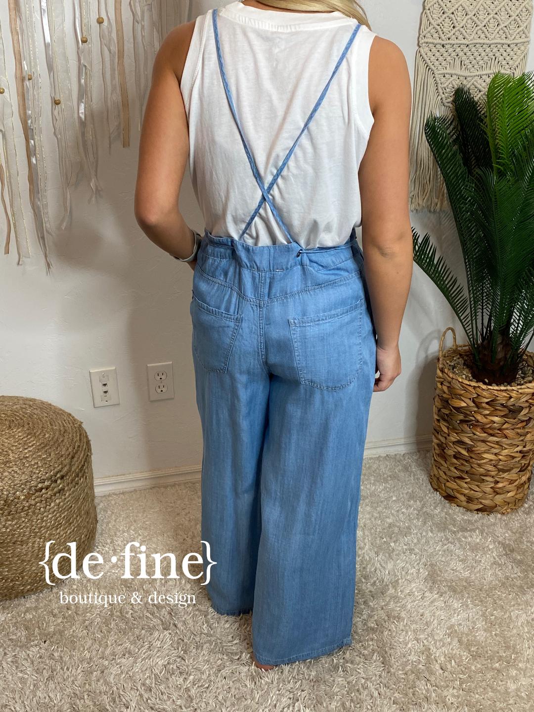 Wide Leg Chambray Overalls with Fully Adjustable Straps