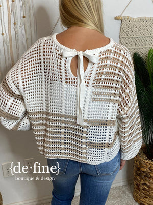 Day Off Taupe and White Color Block Summer Sweater