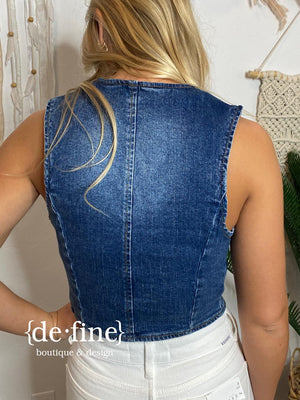 Denim V-Neck Button Down Vest