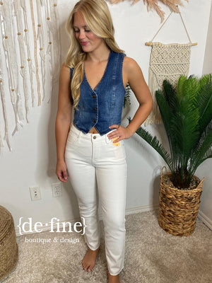 Denim V-Neck Button Down Vest