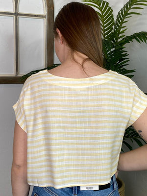 Cropped Striped Butter and White  Top