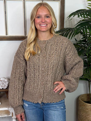 Fireside Taupe Cable Knit Cardigan