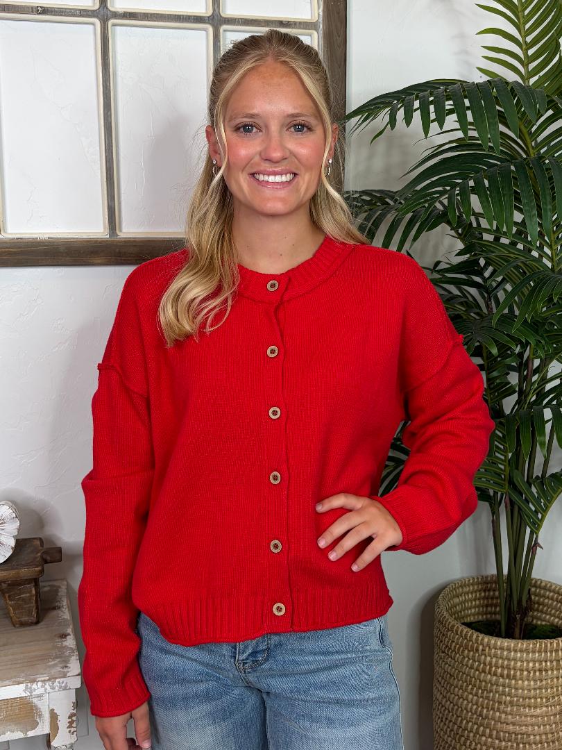 Red or Mocha Button Down Cardigan