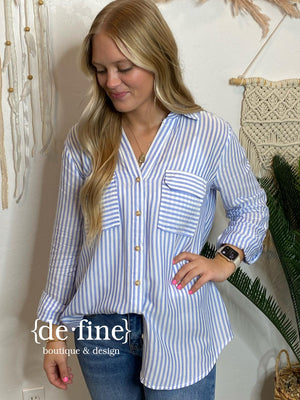 Striped Lightweight Button Up Shirt in 3 Colors in Regular & Curvy