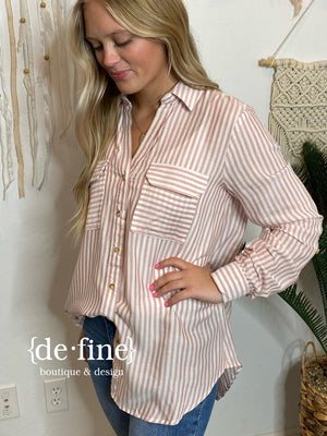Striped Lightweight Button Up Shirt in 3 Colors in Regular & Curvy