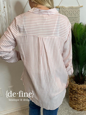 Striped Lightweight Button Up Shirt in 3 Colors in Regular & Curvy