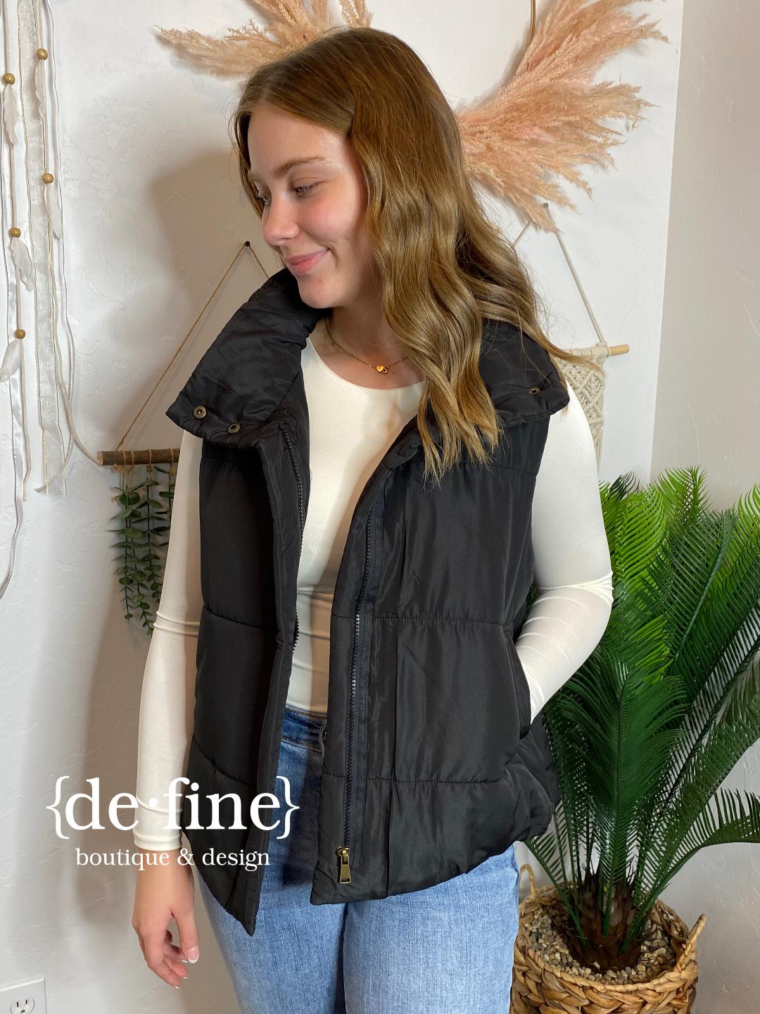 Puffy Zip Up Vest in Hunter Green or Black