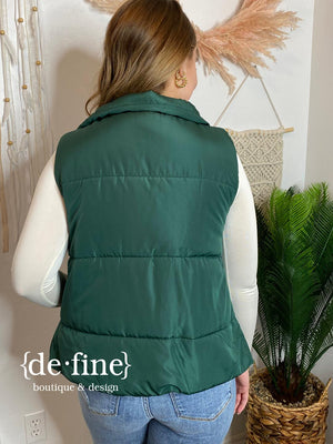 Puffy Zip Up Vest in Hunter Green, Mocha and Black