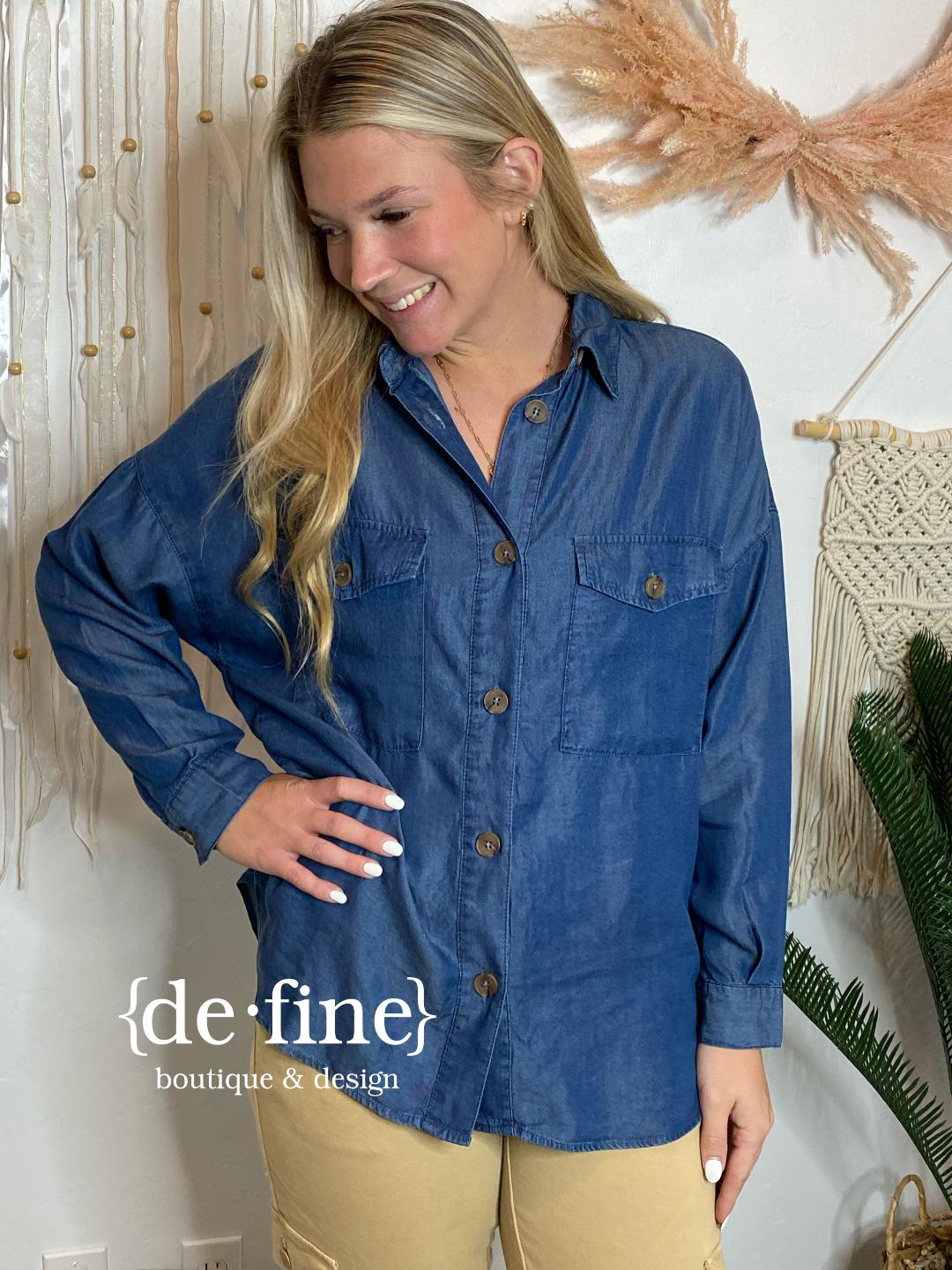 Dark Denim Oversized Button Up Shirt or Shacket