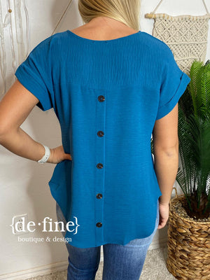 Willow V-Neck Blouse with Pocket in Ivory and Teal