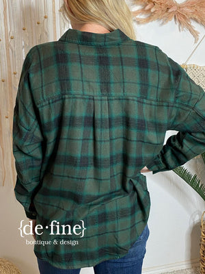 Flannel Button Up in Hunter/Charcoal or Rust/Brown