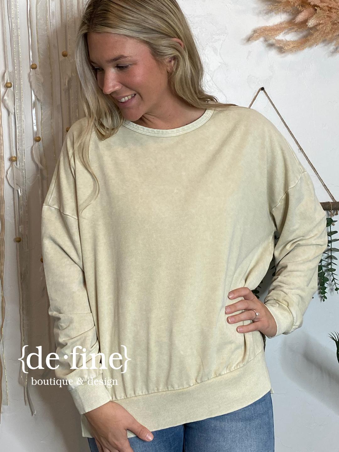 Washed Long Sleeve Knit Top in 2 Colors