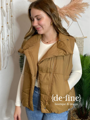 Cream or Brown Zip Up Puffer Vest