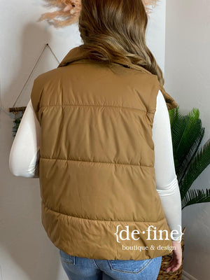 Cream or Brown Zip Up Puffer Vest