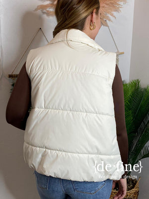 Cream or Brown Zip Up Puffer Vest