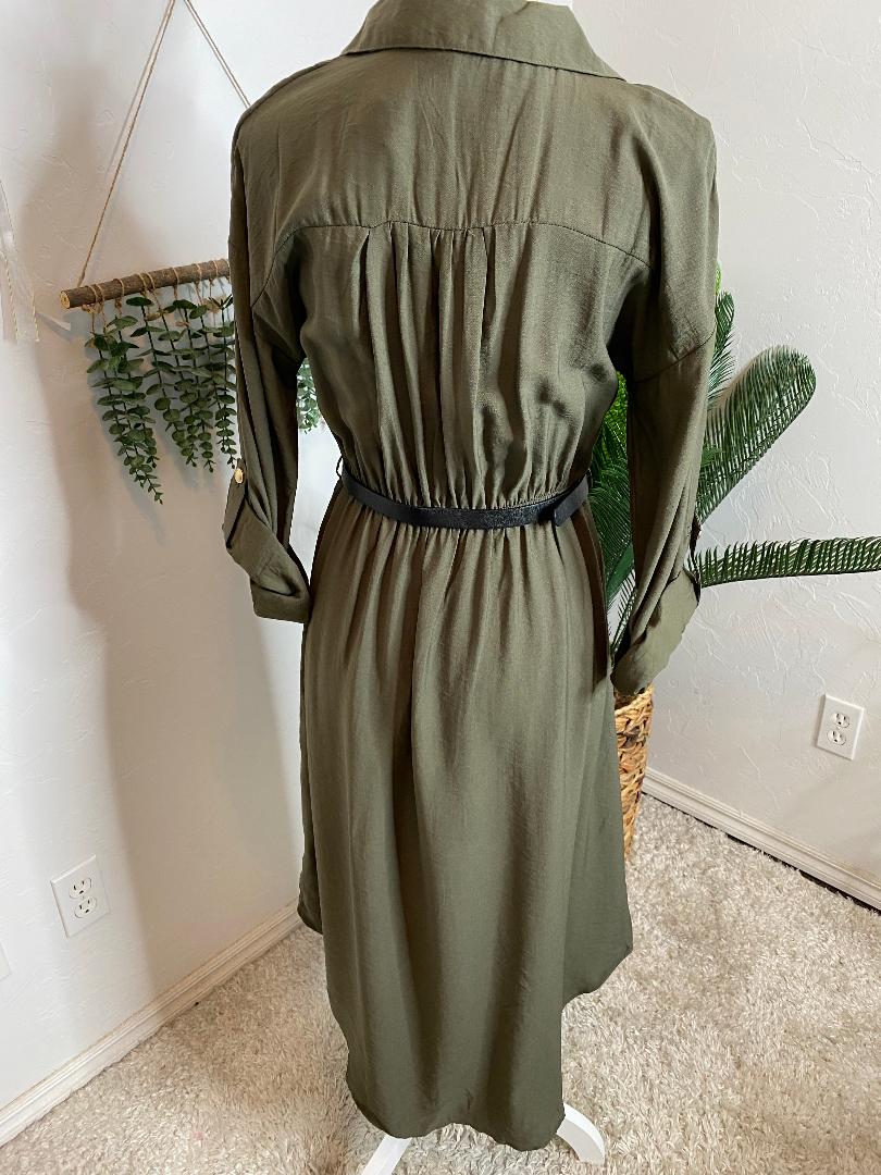 Olive Button Down Midi with Gold Buttons