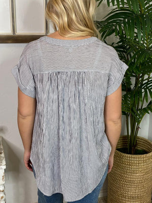 Navy and White Pinstripe Button Down Shirt S-3XL