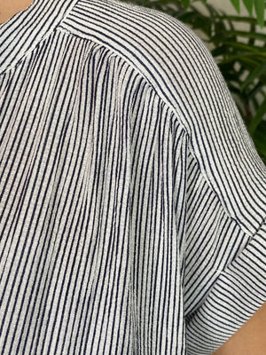 Navy and White Pinstripe Button Down Shirt S-3XL