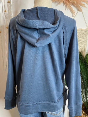 Pullover V-Neck Raw Seam Hoodie in 3 Colors in Regular & Curvy