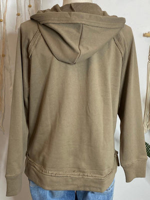 Pullover V-Neck Raw Seam Hoodie in 3 Colors in Regular & Curvy