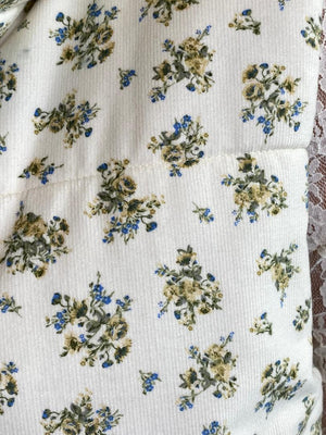 Floral Zip Up Puffer Vest with Cream and Blue