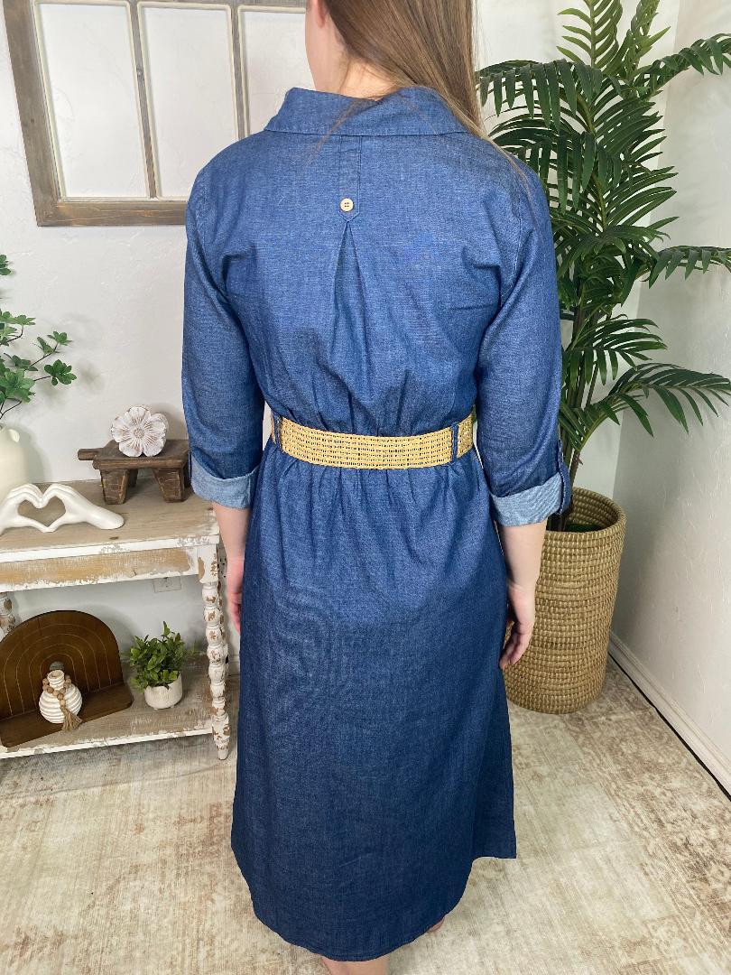 Denim Maxi Dress with Belt