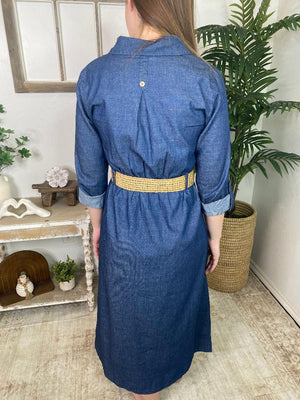Denim Maxi Dress with Belt