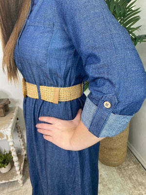 Denim Maxi Dress with Belt
