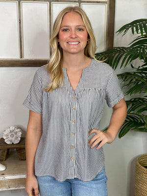 Striped Blouse in Olive or Navy S-3XL