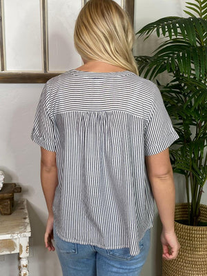 Striped Blouse in Olive or Navy S-3XL