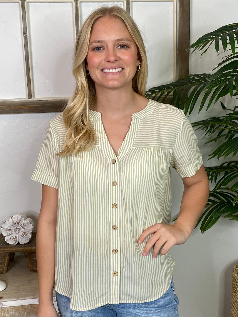 Striped Blouse in Olive or Navy S-3XL