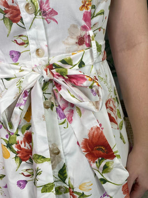 White Floral Button Up Midi Dress