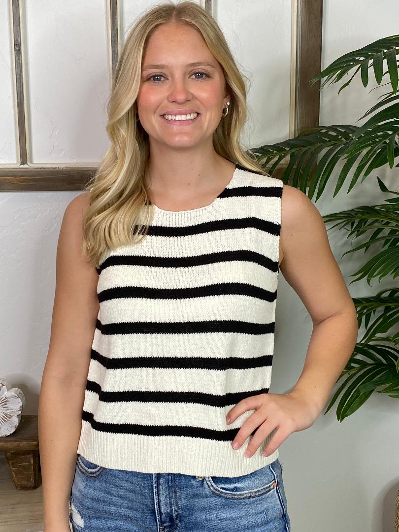 Striped Sleeveless Sweater with Tie Back in 2 Colors