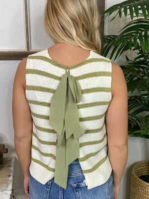 Striped Sleeveless Sweater with Tie Back in 2 Colors