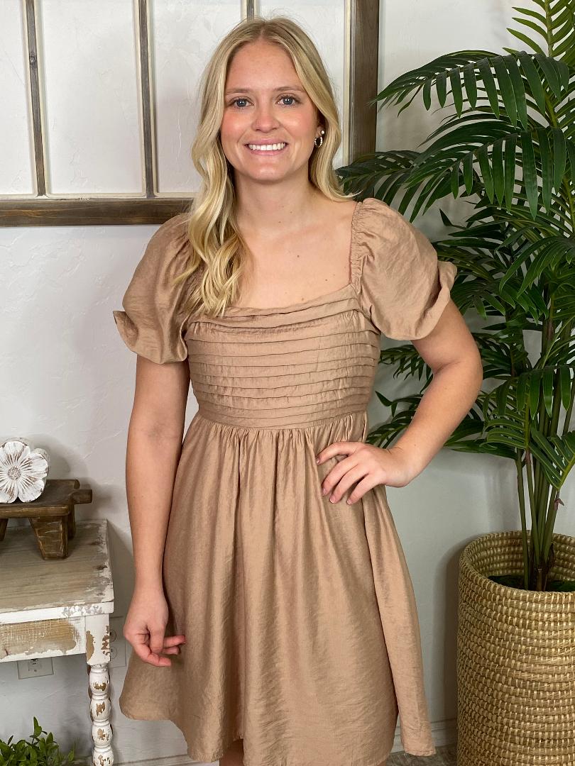 Mocha Pleated Bodice Mini Dress