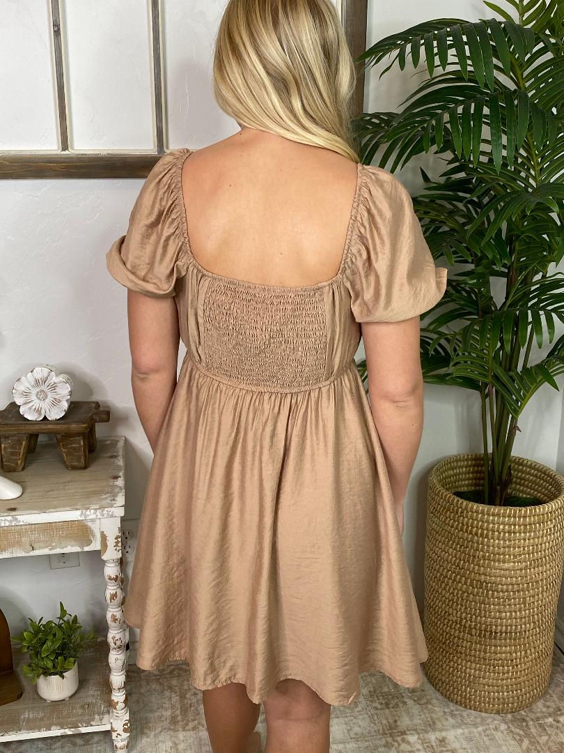 Mocha Pleated Bodice Mini Dress