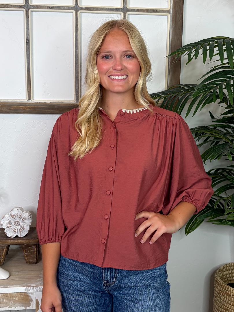 Maroon Top with Contrast Stitch