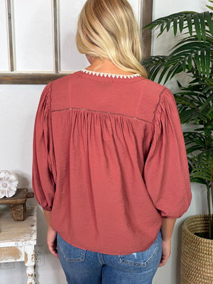 Maroon Top with Contrast Stitch