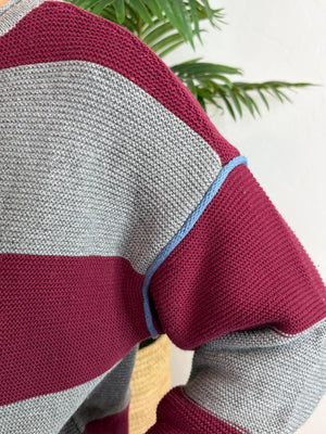 Gray & Burgundy Wide Striped Sweater