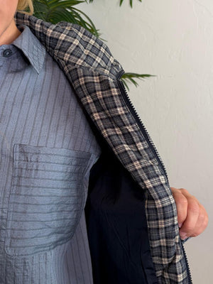 Navy Zip Up Vest with Plaid Lining