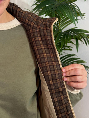 Khaki Zip Up Vest with Plaid Lining