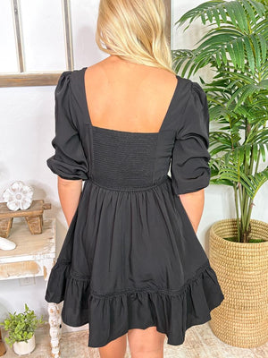 Black 3/4 Sleeve Lace Trim Mini Dress