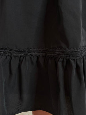 Black 3/4 Sleeve Lace Trim Mini Dress
