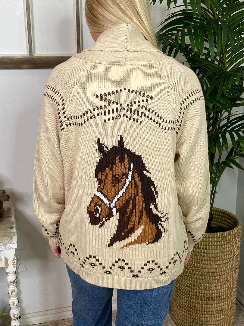 Horse Jacquard Shawl Knit Cardigan