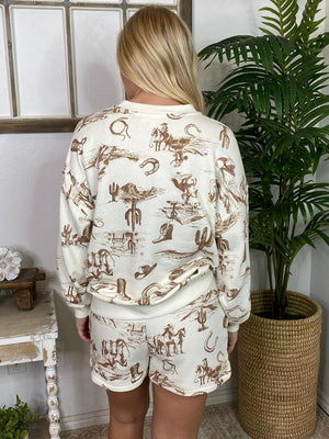 Western Theme Sweatshirt & Shorts Set