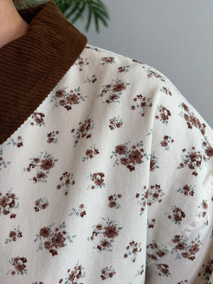 Ivory Floral Jacket with Corduroy Collar